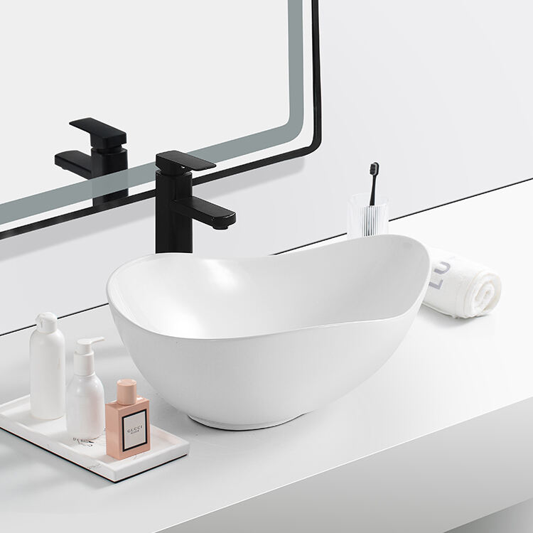 hot selling modern hotel upc unique white above counter small bathroom sink with width 400mm supplier