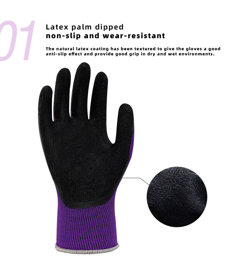 Purple Polyester Latex Non-Slip Work Gloves High Performance OP-280 Universal Gloves manufacture