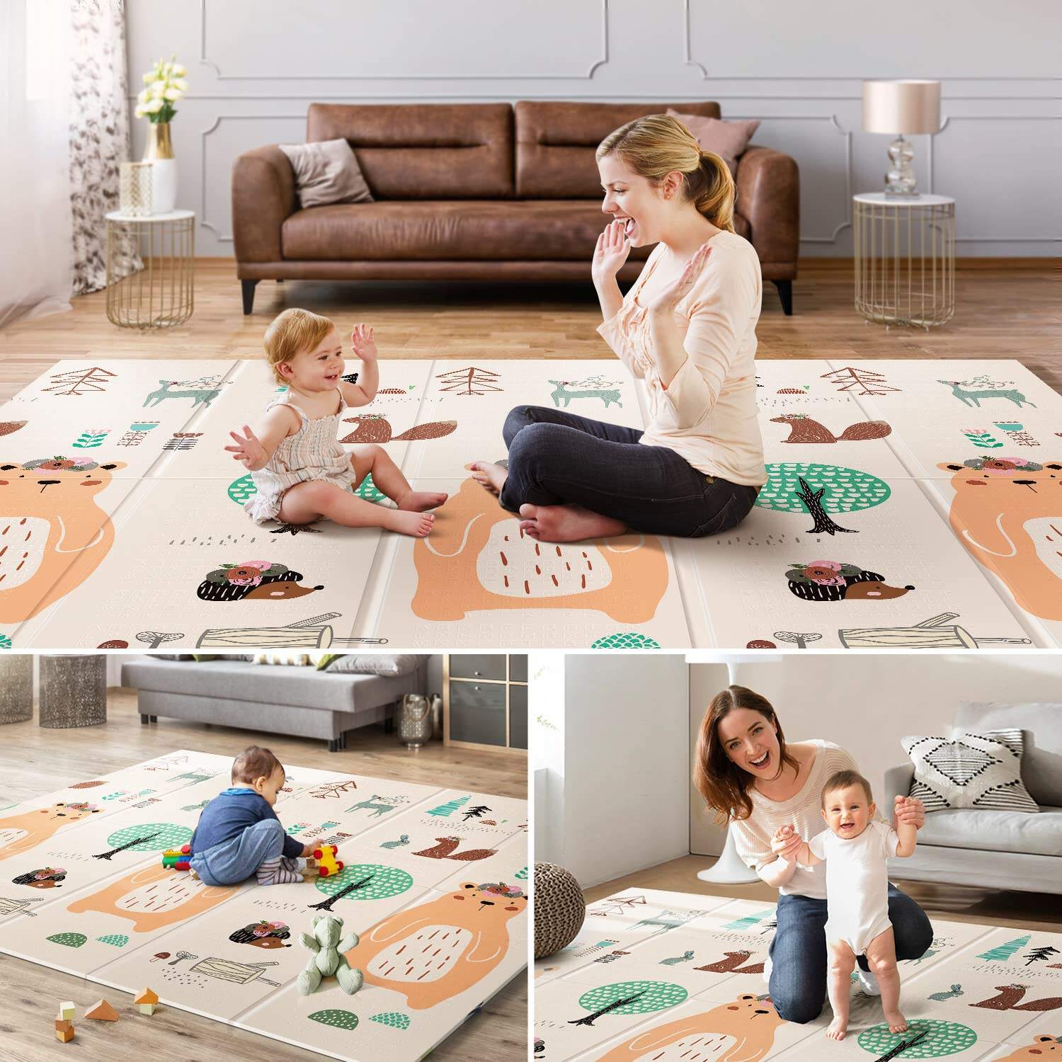 Foldable & Reversable Large  Waterproof Foam Baby Activity Tummy Time Foam XPE  Mat baby play mat with piping details