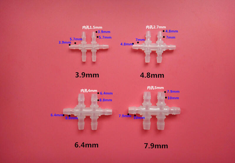 Chang En Miniature 5 /32-5/16"   4-8 mm 6 Ways Cross ++ Shaped Plastic Barbed Rubber Hose Tube Fittings factory