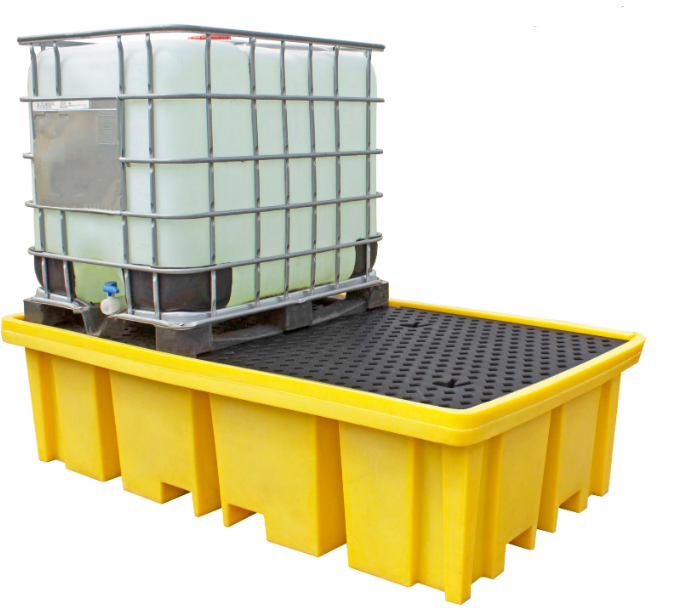 Low profile durable hardwearing robust removable Grid polyethylene double IBC Spill Pallet for 2 x 1000ltr IBCs details