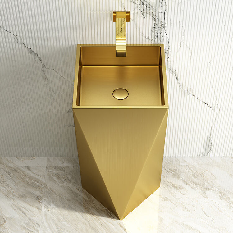 Luxury Bathroom Sink Golden Bathroom Decor Stainless Steel Wash Sink Floor Standing Pedestal Sink factory