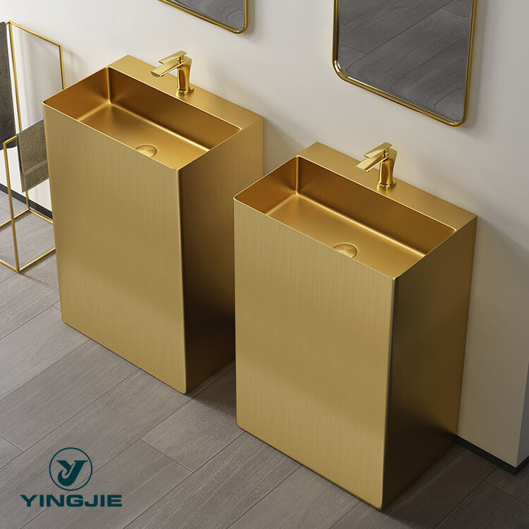 High-end Luxury Bathroom Furniture Handmade Golden Bathroom Sinks Floor mount Pedestal Basin supplier