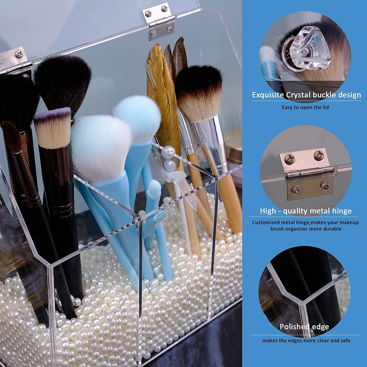 Customized  Acrylic Makeup box Acrylic Brush Holder with Lid manufacture