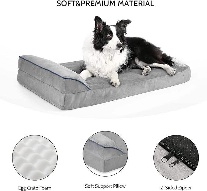 Popular Style Grey Color Bolster Washable Dog Bed with Pillow and Anti-Slip Bottom Orthopedic Dog Bed for Large Dogs details