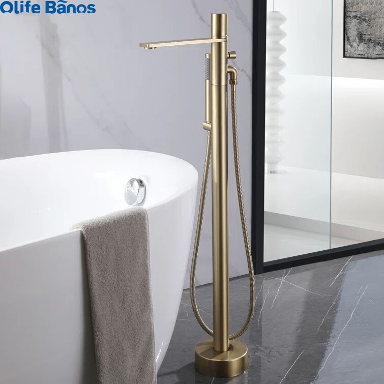 Freestanding Bathtub Faucet Brushed Gold Black Floor Mount Faucets Brass Single Handle with Hand Shower manufacture