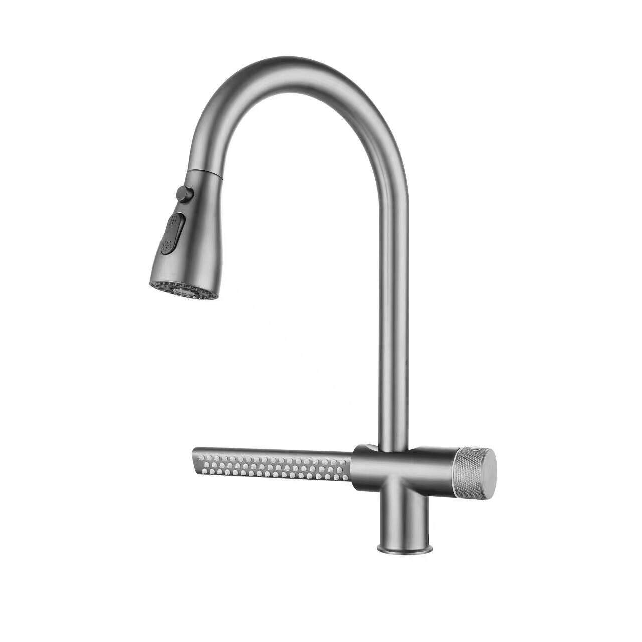 Tiktok New Design SUS 304 Stainless Steel Rotatable Brushed Silver 360 Degree Waterfall Kitchen Sink Faucet details