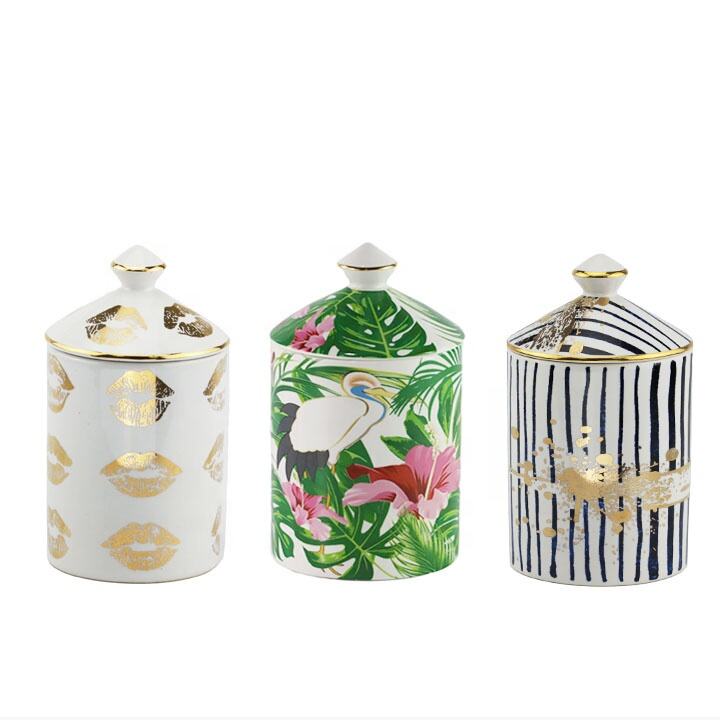 Luxury custom  ceramic porcelain candle jars and boxes small  candle containers with lids manufacture