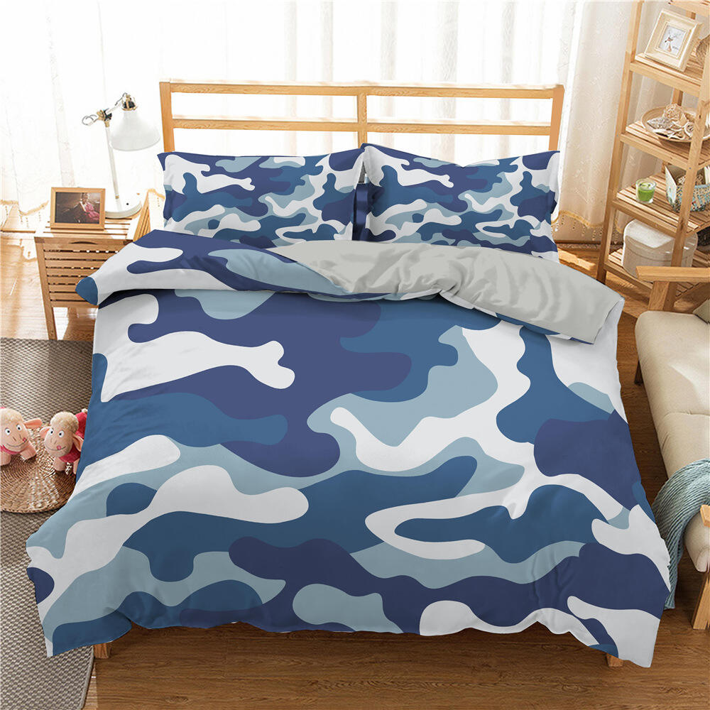 Custom camouflage 3d printed comforter bedding set designer sheet set king size luxury details