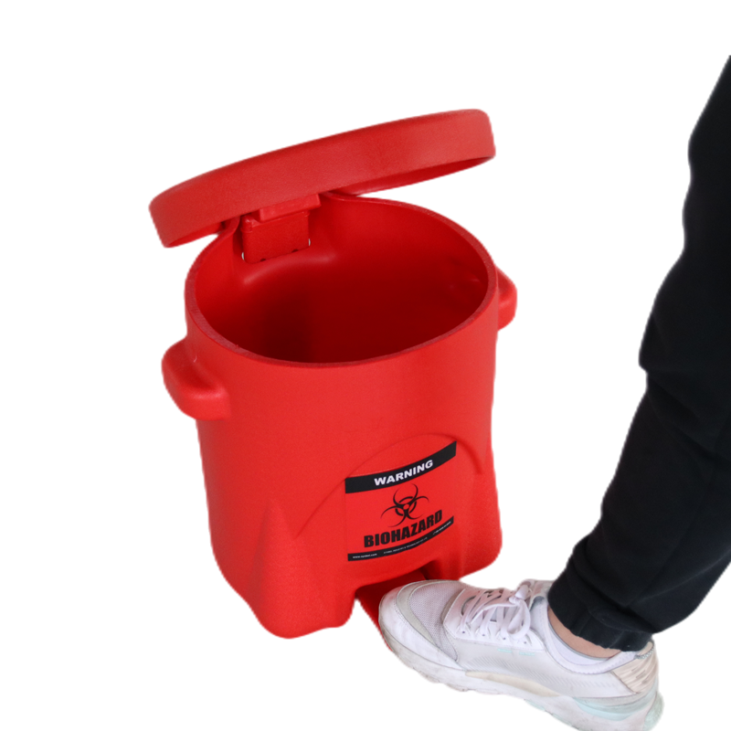 14 Gal 53 L Red PE(polyethylene) red yellow biomedical clinical Laboratory Biohazard Waste Bin With Foot pedal details