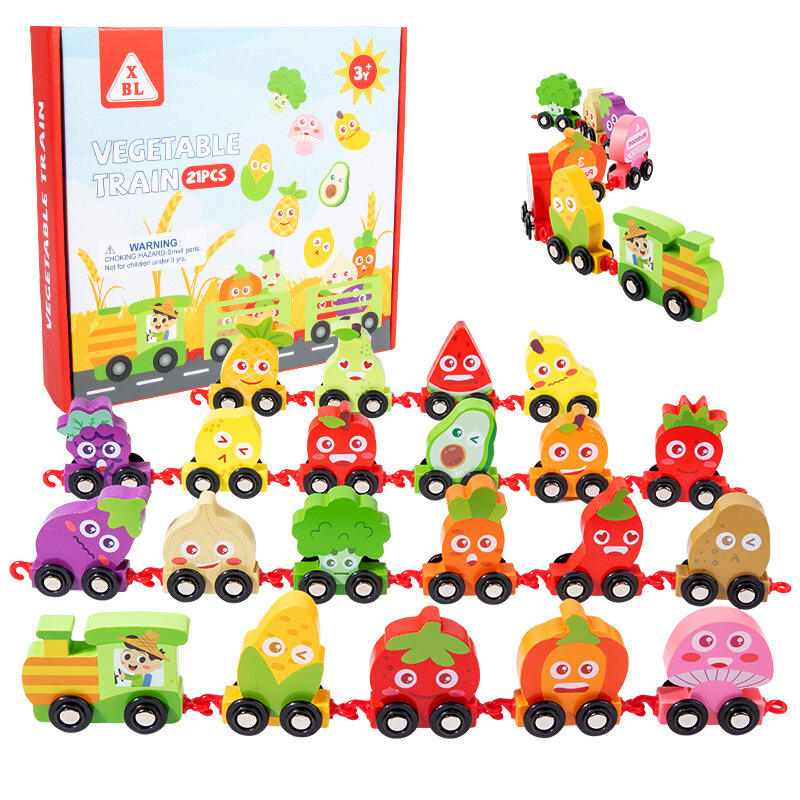 Unisex Educational Early Education 21 Block Magnetic Train Toy Wooden Vegetables Fruits Cognition Intelligence Assembly Benefits details