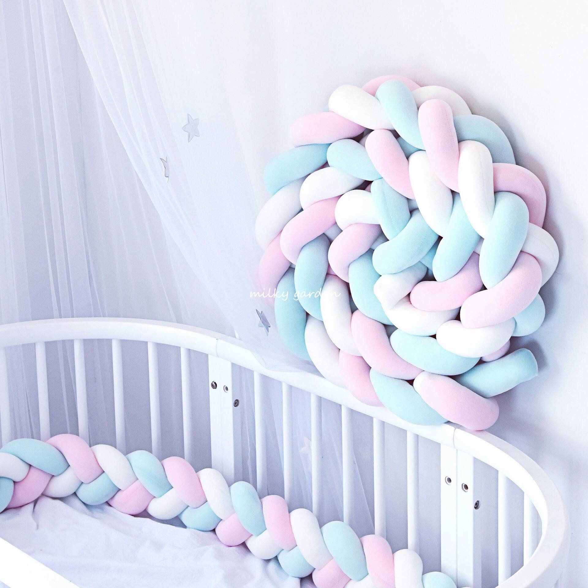 Baby Bed Crib Bumper Weave Newborn Nursery Knotted Braided Colorful Decorate 4 Stranded Bumper supplier