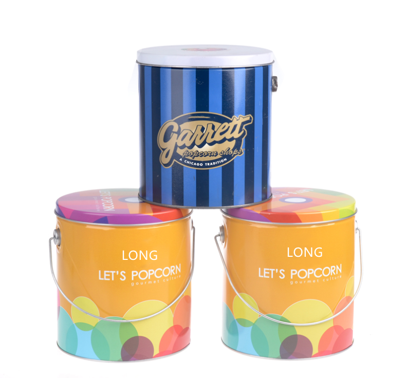 Christmas Gift Metal  Food Popcorn Bucket Tin Containers Handle Bucket Tin Can For Popcorn Packaging manufacture