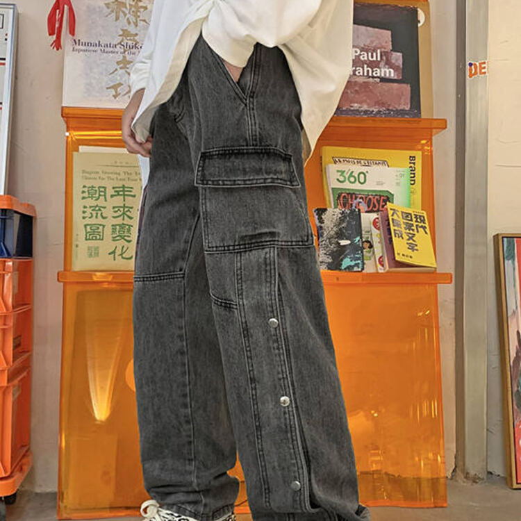 Men's Denim Pants Light Washed Baggy Custom print supplier