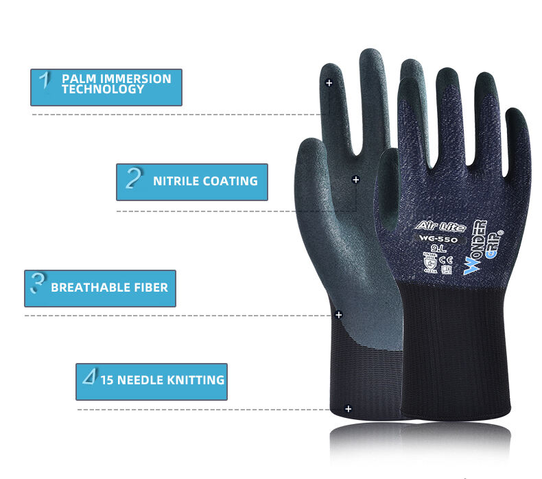 WG-550 Air Lite Breathable Lightweight Work Gloves Nylon Polyester Nitrile Rubber Navy Work Gloves manufacture