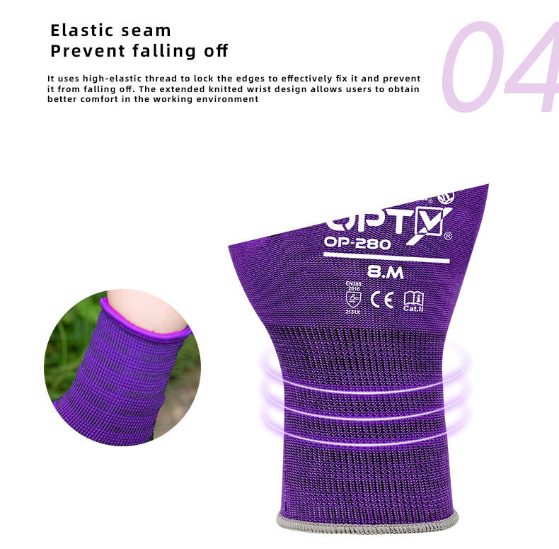 Purple Polyester Latex Non-Slip Work Gloves High Performance OP-280 Universal Gloves details