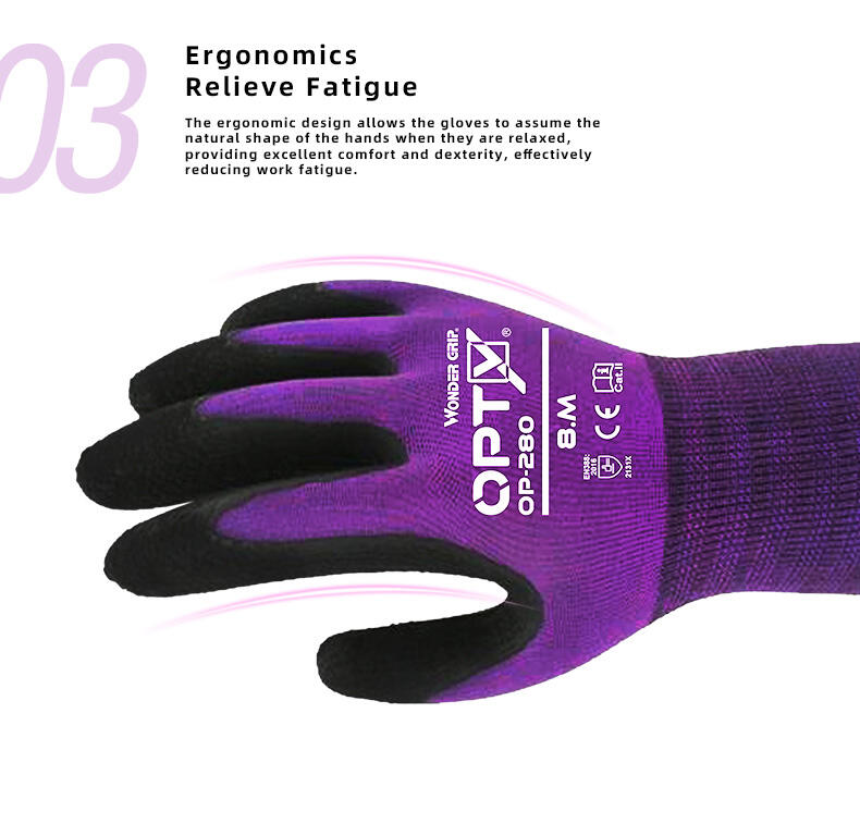 Purple Polyester Latex Non-Slip Work Gloves High Performance OP-280 Universal Gloves factory