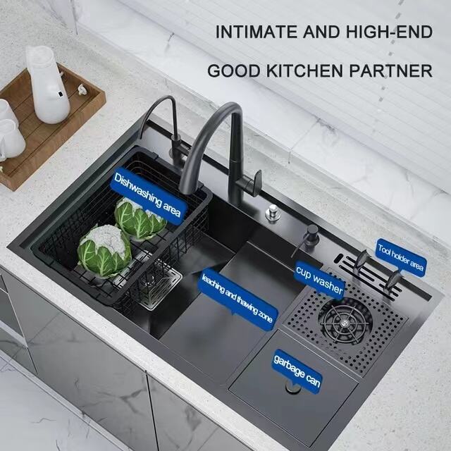 2023 New Step 304 Stainless Steel  Kitchen Sink  With Tray Knife Holder Drainer Leaching And Thawing zone factory