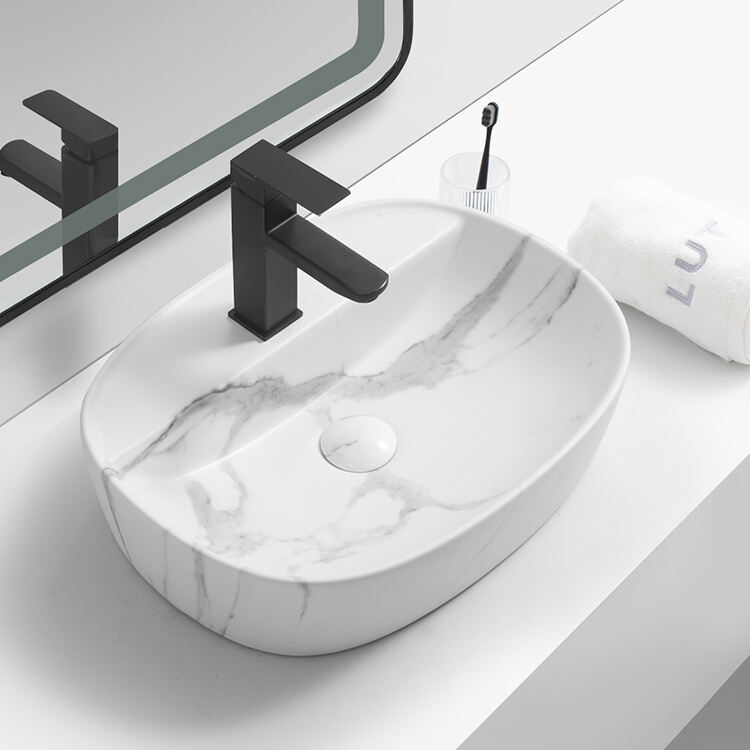 Chaozhou Sanitary Ware Modern Customized Marble Ceramic Bathroom Counter Top Wash Basin supplier