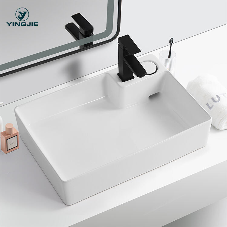 hot selling modern hotel upc unique white above counter small bathroom sink with width 400mm factory