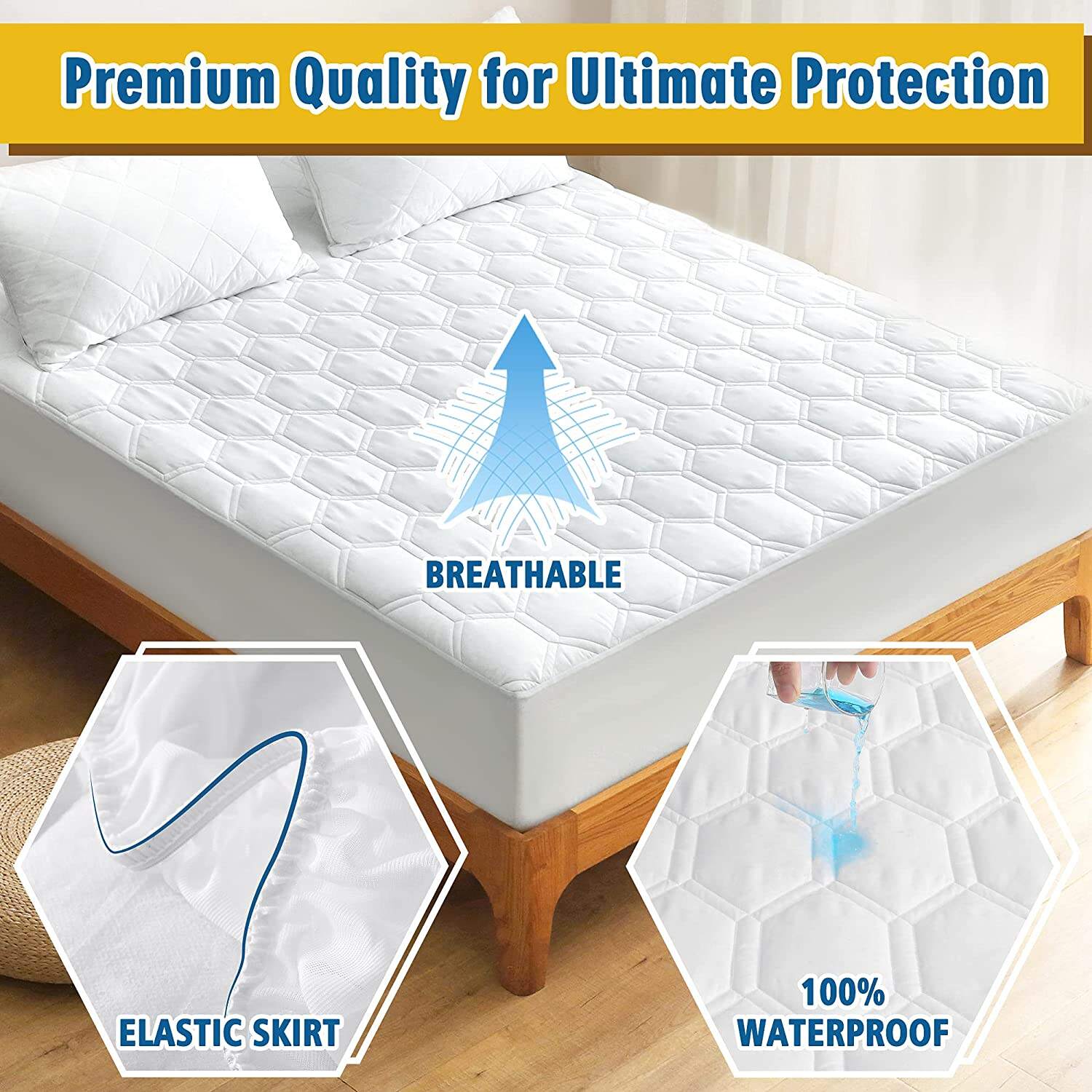 OEM Premium Hypoallergenic Soft Breathable Hollow Cotton Filling fitted mattress protector waterproof factory