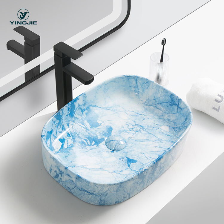 modern luxury design high quality countertop bathroom ceramic marble art hand washing basin factory