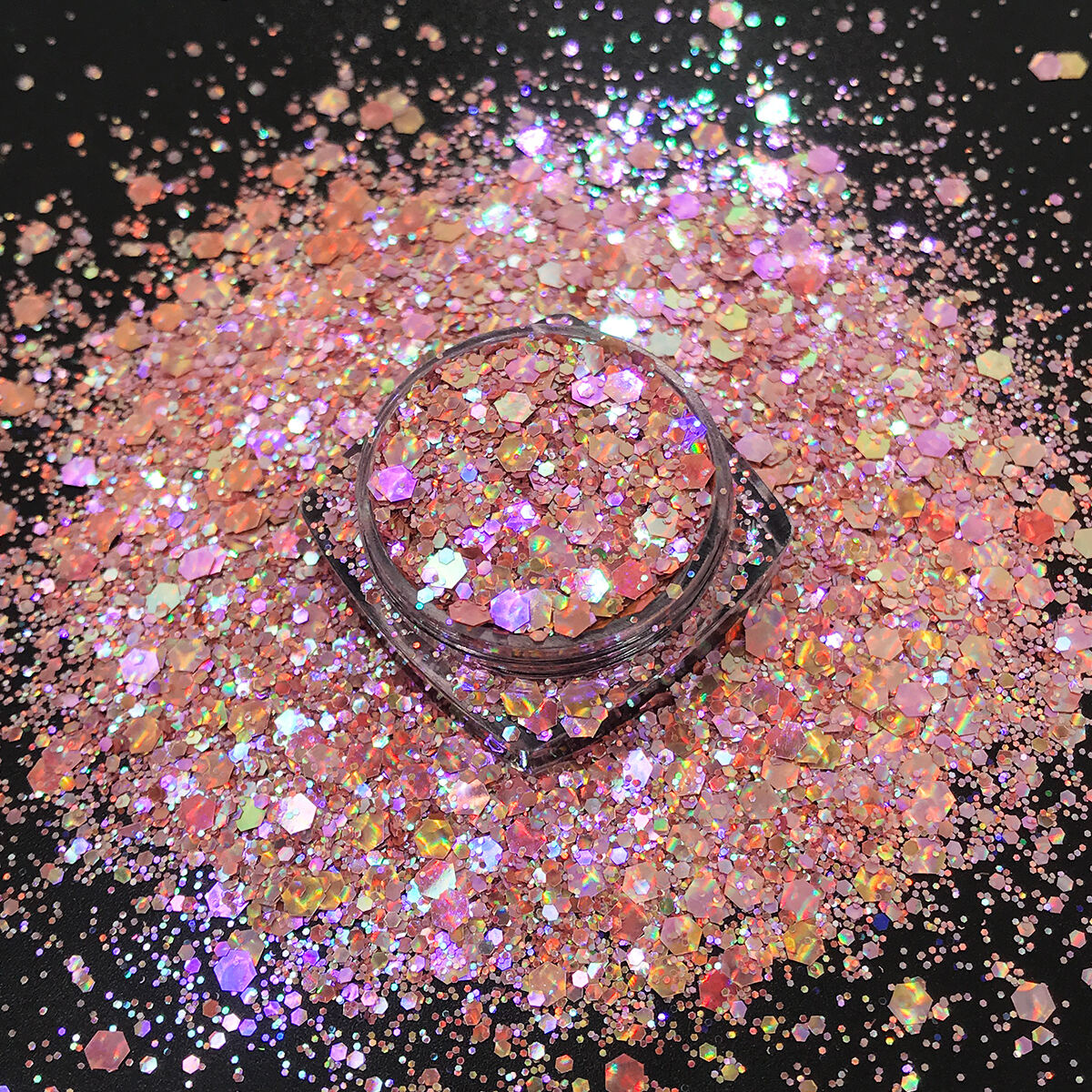 New Holographic Hexagon Mix Size Glitter Powder Bulk Chameleon Color change Fish Scale glitter manufacture