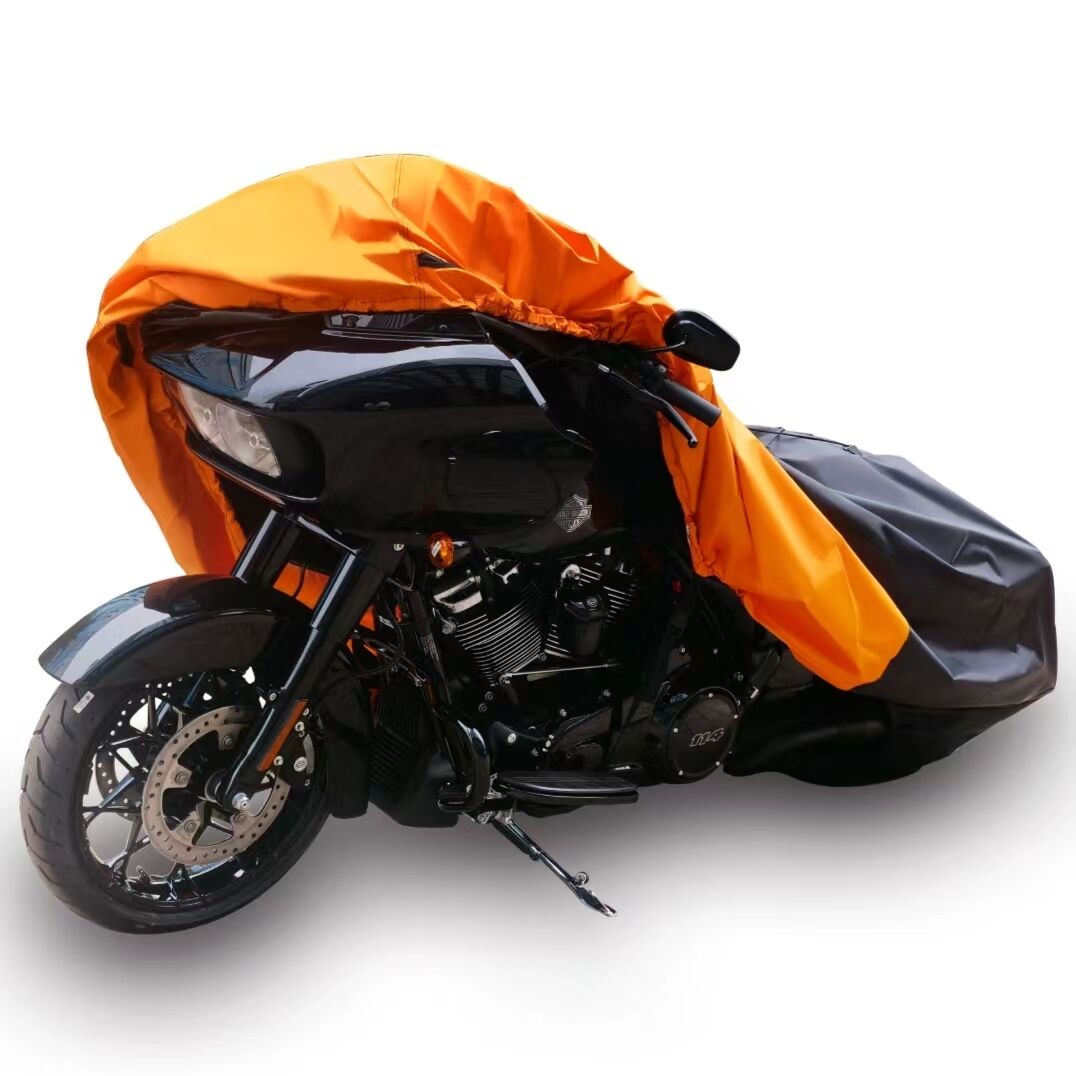 Hot Sale 420D Upper Black Lower Orange Motorcycle Cover Tent Waterproof Outdoor Type details