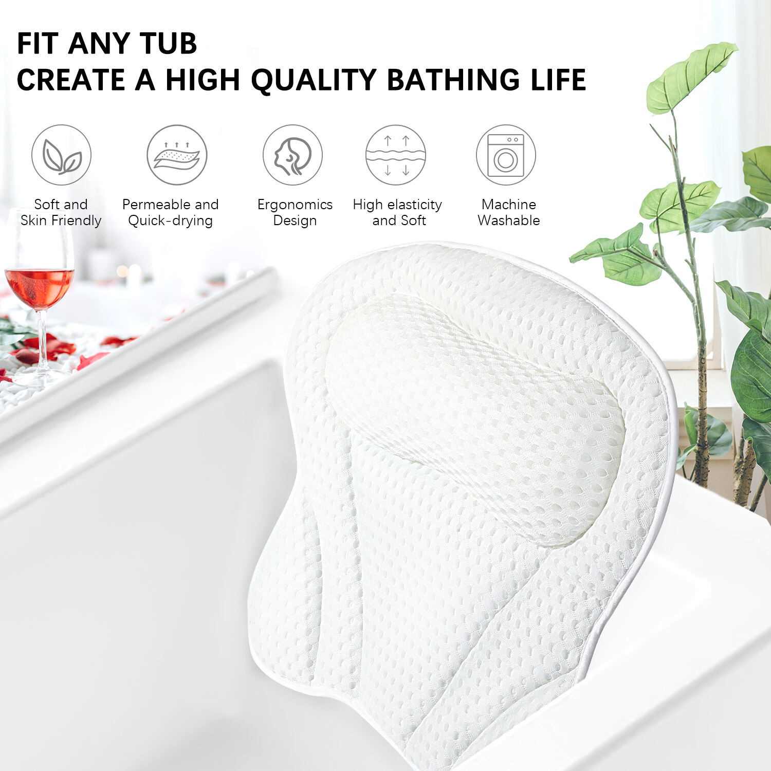 4D Air Mesh Thick Soft Bathtub Pillow Back Neck Support Pillow, Spa Cushion for Tub Relaxing Headrest Bath Pillow details