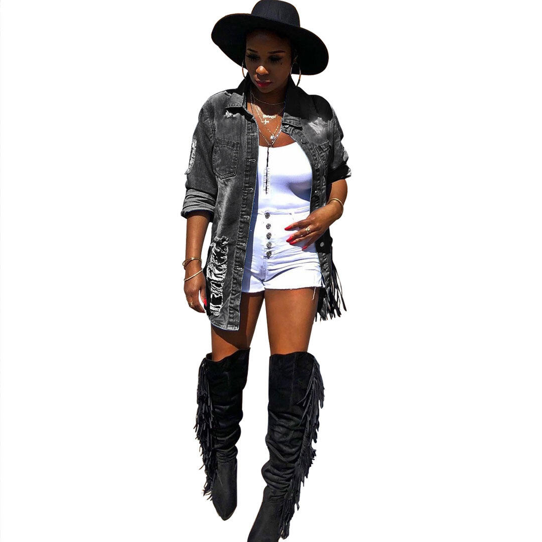 Hot Selling Ladies Denim Jacket Women Coat Casual Ripped Holes Women Jean Jackets Women's Jeans Blouse supplier