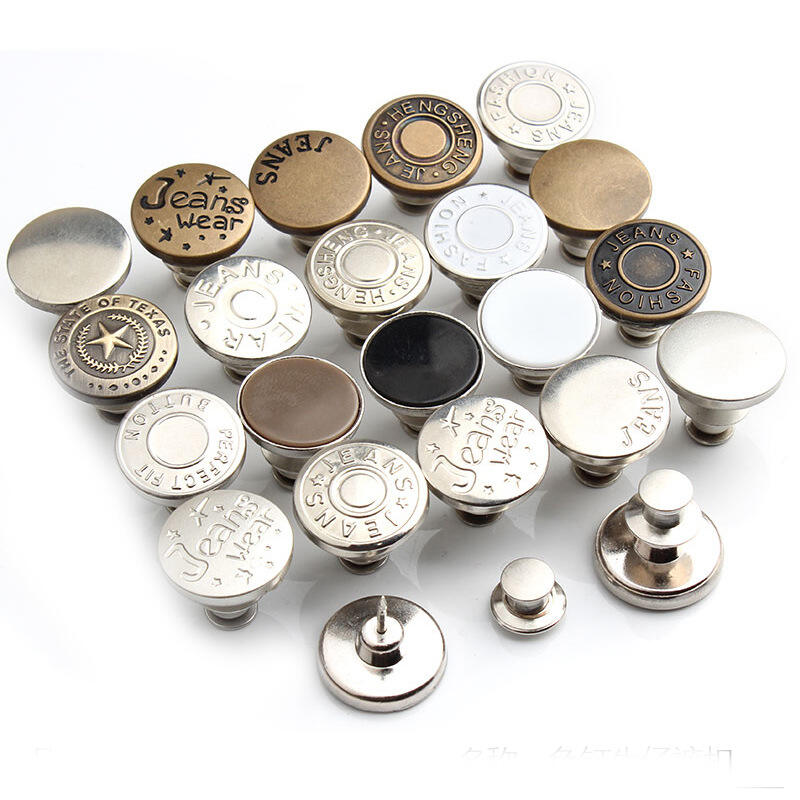 custom logo 17mm fashion metal no sew removable instant jeans button