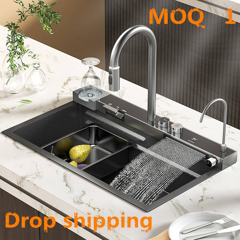 Olife Banos Kitchen Sink with Waterfall Faucet Stainless Steel Large Single Slot Bionic Honeycomb Black Wash Basin factory