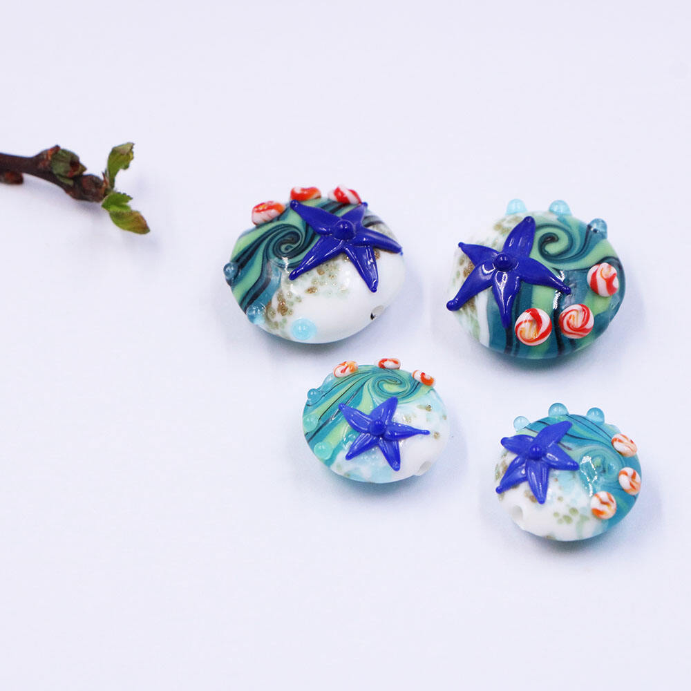 16mm 20mm Colorful Jewelry Making  Handmade Murano Lampwork Sea Starfish Round  Glass Bead factory