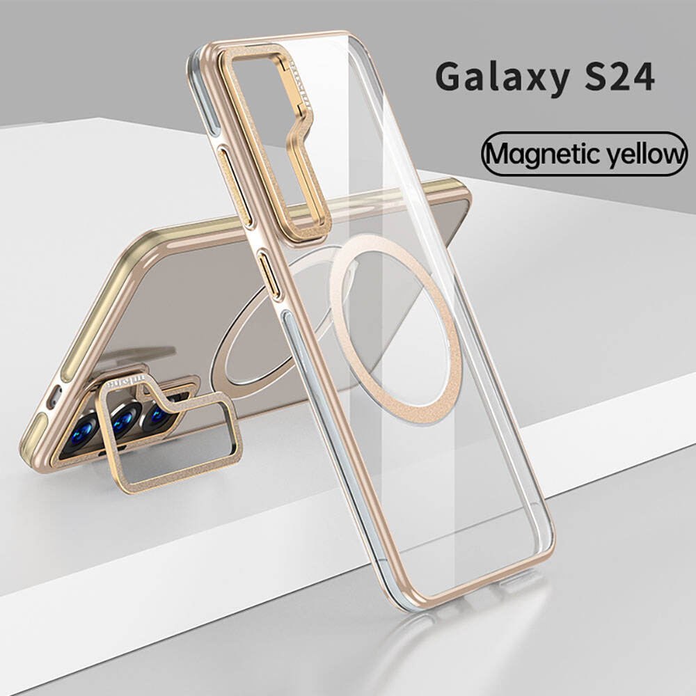 Lens Kickstand Phone Case For Samsung S24 Holder Magnetic Anti Fall Customize Clear Transparent Cover