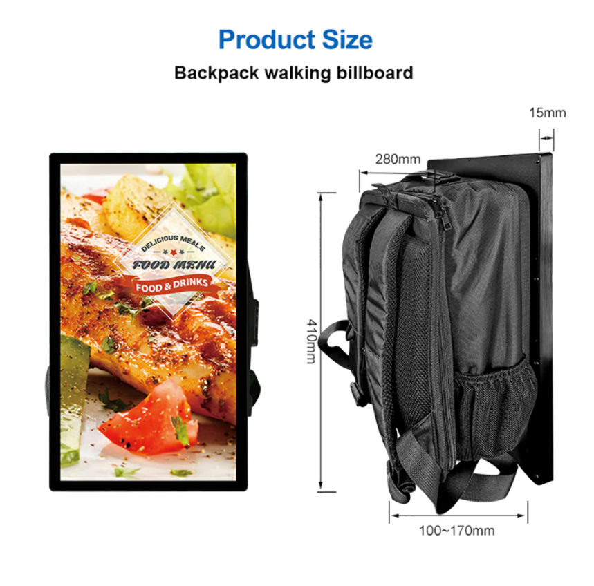 Portable Outdoor 4K Max Resolution LCD Digital Signage Backpack Display Body for Walking Advertising equipment supplier
