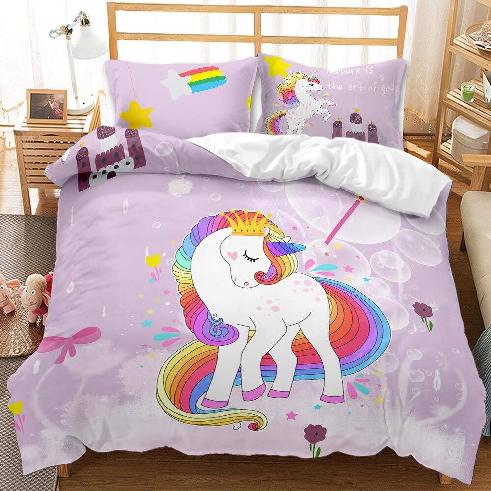 Pink Unicorn Bed Covers 3D Printed Quilt Cover fluffy bedding set cartoon For Girls supplier