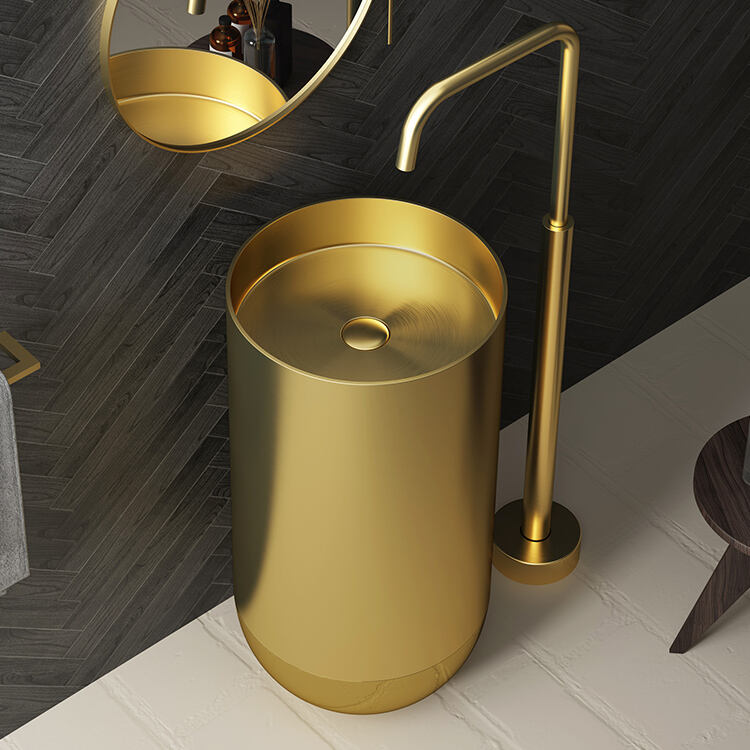 Modern Commercial Not Rust Stainless Steel Golden Bathroom Sink Hand Wash Art Basins Bowls 304 Pedestal Sinks supplier