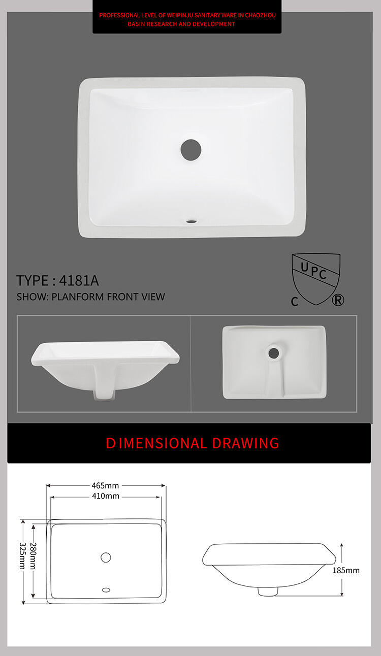 CUPC Factory 18 inches Ceramic Undermount Rectangle Bathroom Sink Art Lavabo  Under Counter Hand Wash Basins details