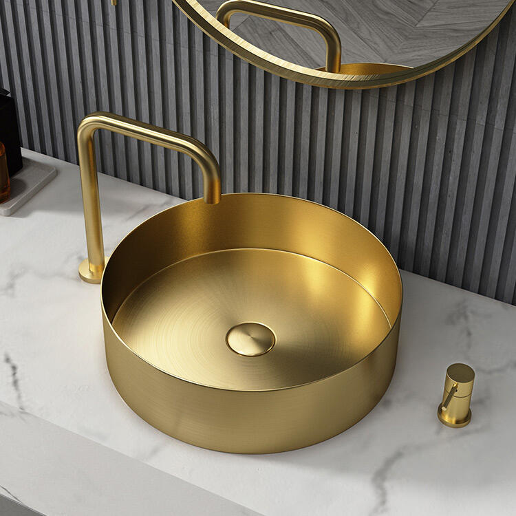 Gold Bathroom Sink Stainless Steel Bathroom Sinks Above counter Art Basin for Bathroom Hotel supplier