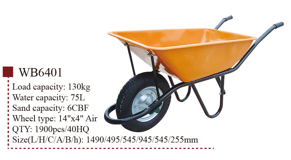 عربة اليد WB6401، عربة العجلات لمبنى تشييد الحدائق، مع تصنيع عجلة هوائية مقاس 14 × 4 بوصة