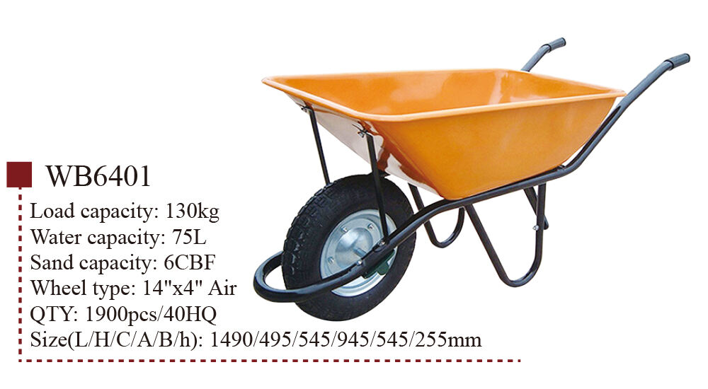 Xe cút kít WB6401, Xe cút kít cho công trình xây dựng sân vườn, với sản xuất bánh xe khí nén 14x4 inch