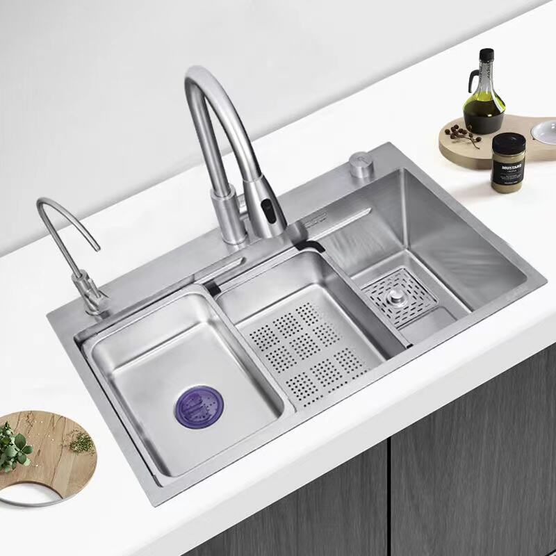 SS Silver color  Kitchen Stainless Steel Sink Single Bowl Kitchen Sink With Draw Out Faucet manufacture