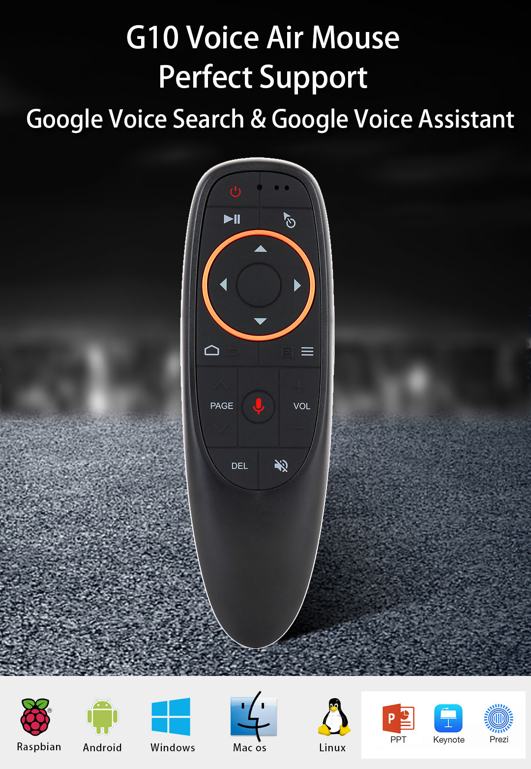 Comfortable hand feeling G10 2.4G Wireless motion sensing google assistant IR learning voice smart remote control for tv factory