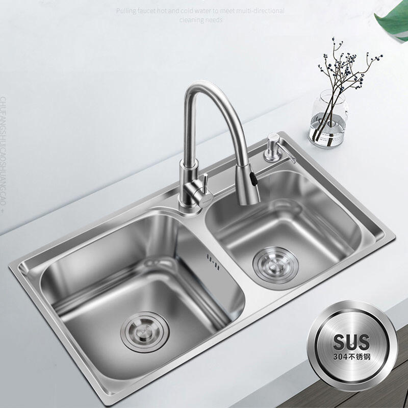 Discount Price Cheap Hot Sale Stainless Steel 304 Double Bowl  Kitchen Sink With Strainer supplier