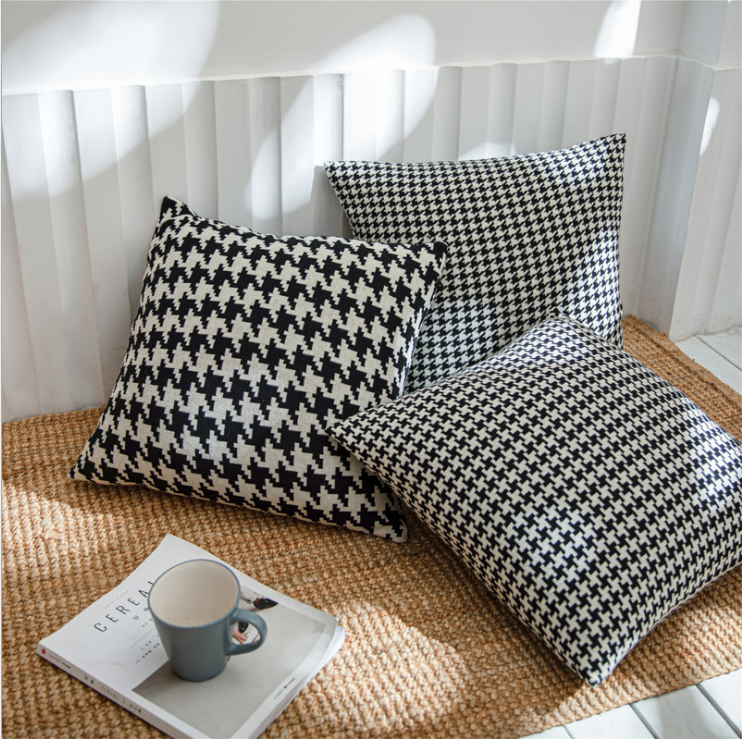 Asg Houndstooth Cotton Knitted Throw Houndstooth Cushion Cover 18*18 Inches Pillow Case for Home Decoration manufacture