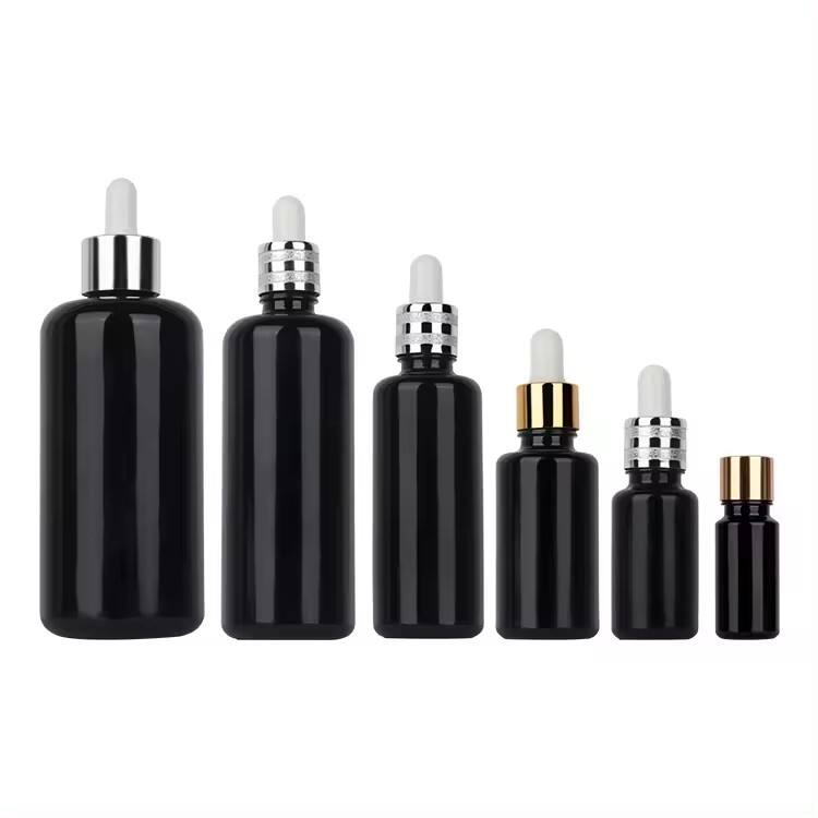 Custom 10ml/15ml/30ml/50ml/100ml/200ml black Essential Oil Packaging Bottles Glass Bottle Dropper glass Bottle wholesale manufacture