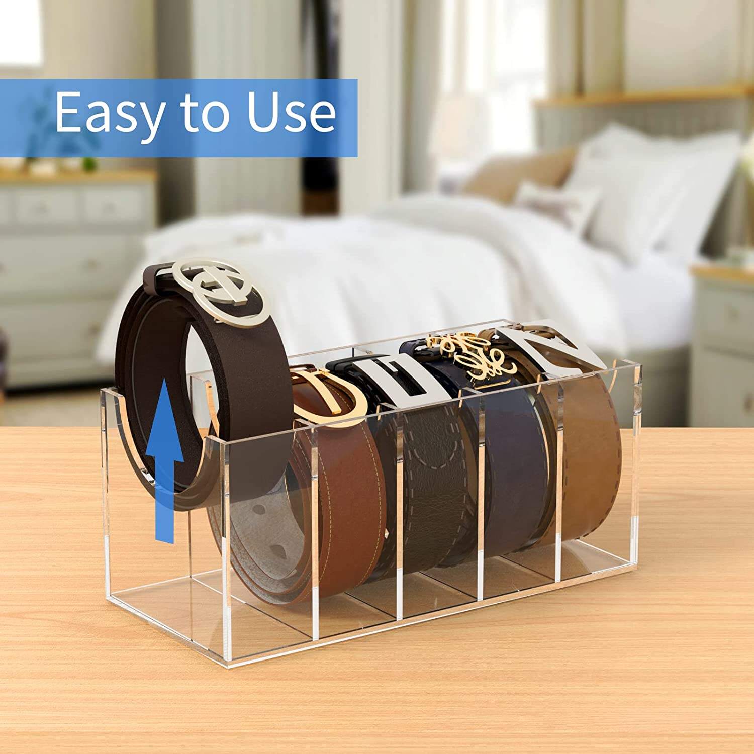 Customized  Acrylic 5 Compartments Belt Container Storage Holder supplier