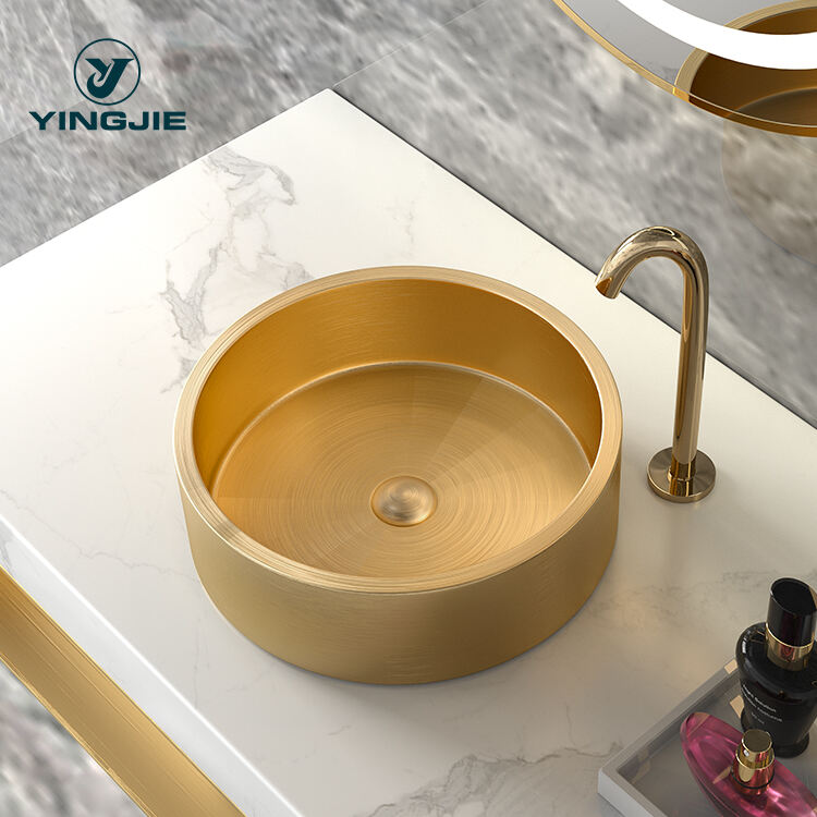 Factory Wholesale Luxury Single Bowl Vessel Golden Stainless Steel Bathroom Wash Basin Sink manufacture