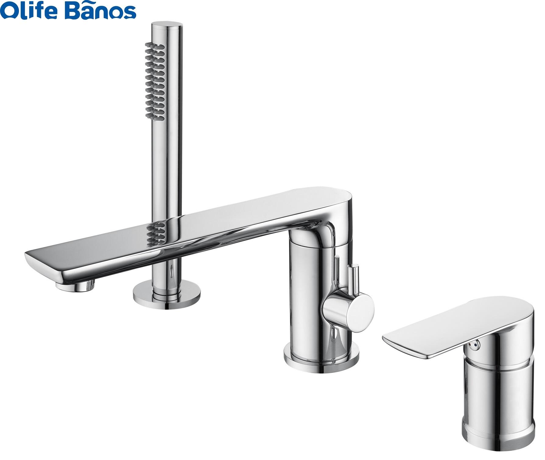 Chrome Plating Bath Square Deck Mounted Bathtubs Bath Shower Tap Faucets Contemporary Hot Cold Water Mixer Metered Faucets Brass supplier