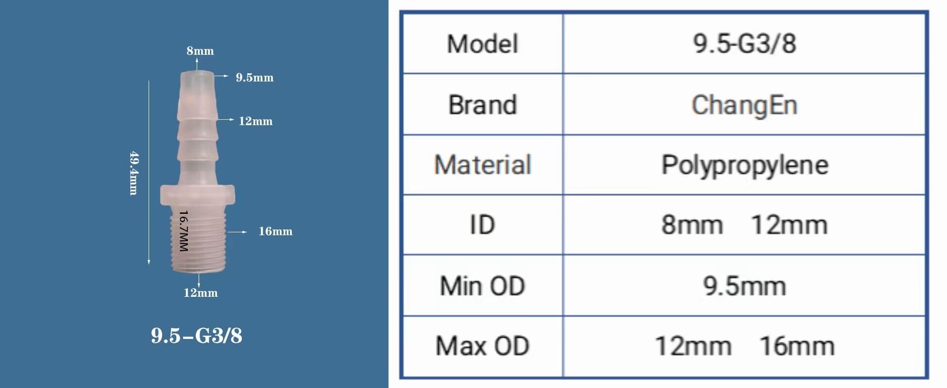 Chang En Plastic PP Male Thread Pagoda Straight Connector Quick Connect Fitting OEM Customizable Smooth Polypropylene Plug Head details